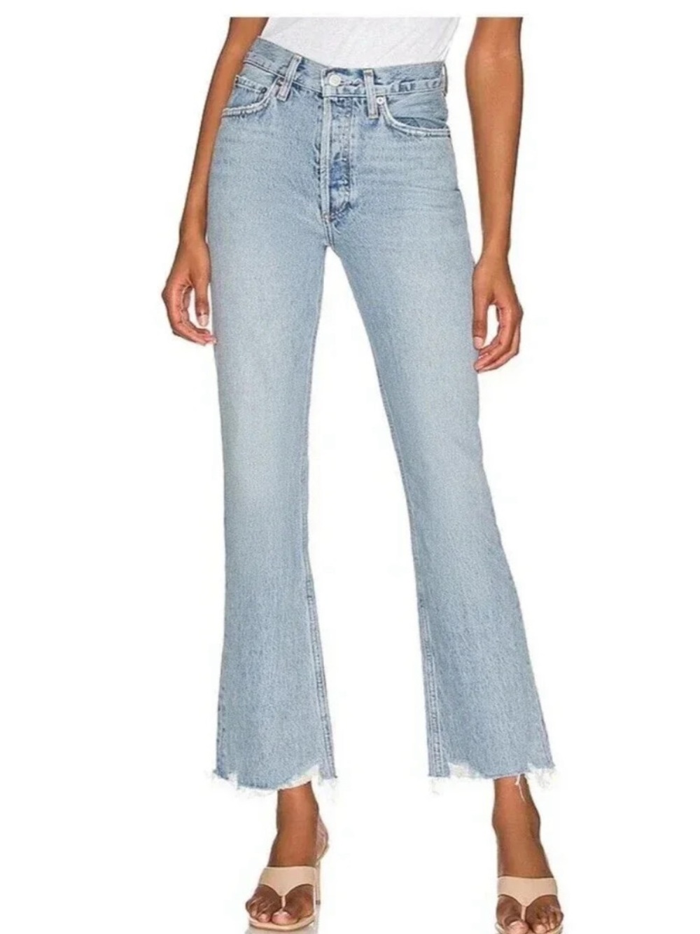 Agolde Mid Rise Relaxed Boot Cut Jeans in Light Blue Wash